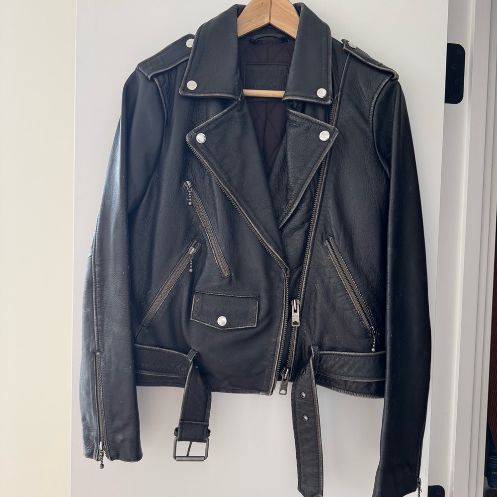 AllSaints Black Leather Biker Jacket